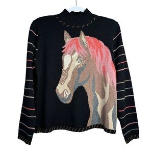 Christopher & Banks Western Knit Horse Sweater Women S Hand Embroidered Western